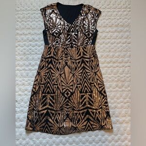 Geometric Sequin Cap Sleeve Midi Dress